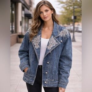 Niya Collection Embroidered Denim Jacket Women’s Large Boho Western Vintage